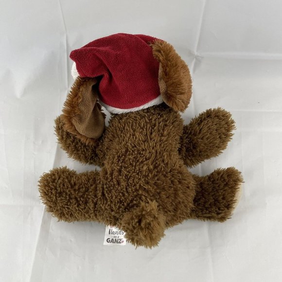 Ganz Biscuit Dark Brown Puppy Dog 10" Plush Stuffed Animal Red Christmas Hat - Picture 3 of 6